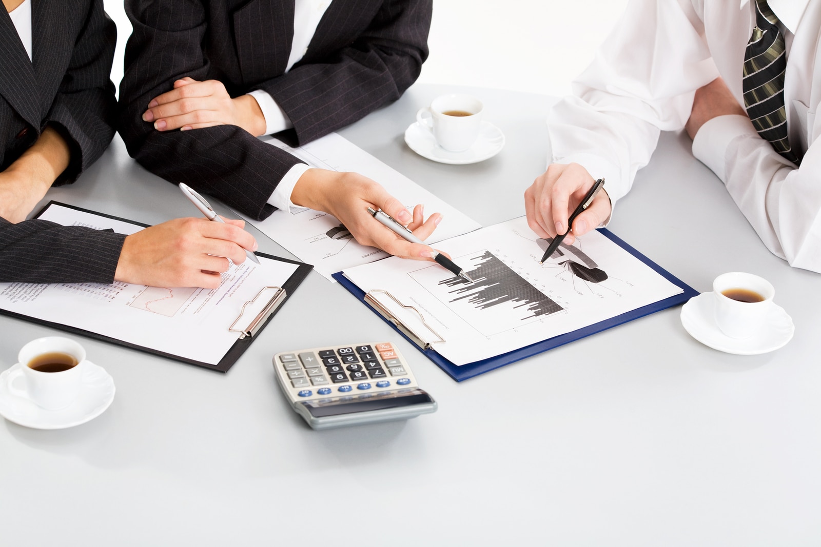 Image of business people hands working with documents at meeting