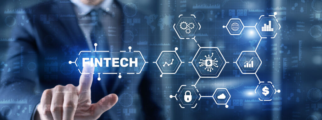 Fintech Investment Financial Technology Concept. 3D Virtual screen Fintech Interactive Quiz Development
